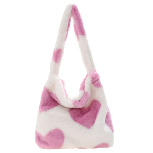 Versatile Fuzzy Handbag - Pink Heart - Handbags