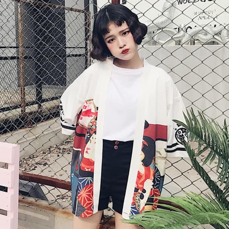 Vintage Ainme Character Print Cardigan Shirt