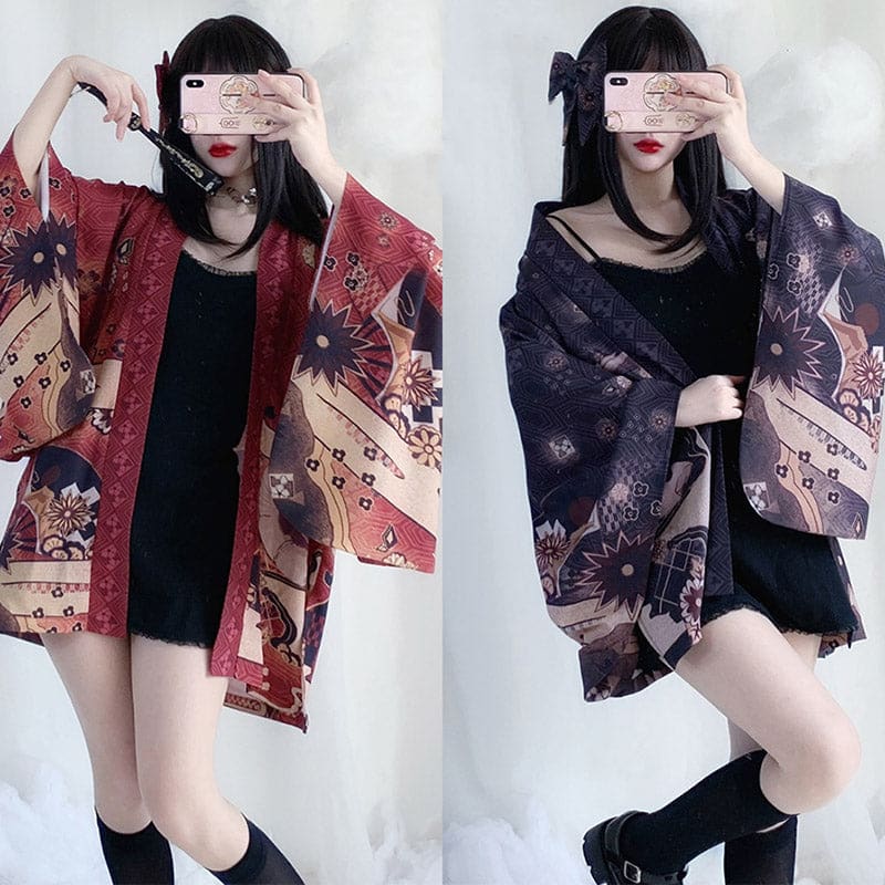 Vintage Anime Print Cardigan Kimono Outerwear