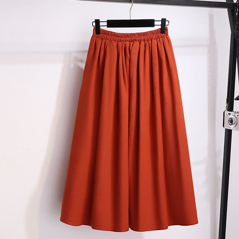 Vintage Bamboo Print Sweatshirt High Waist Pleated Skirt