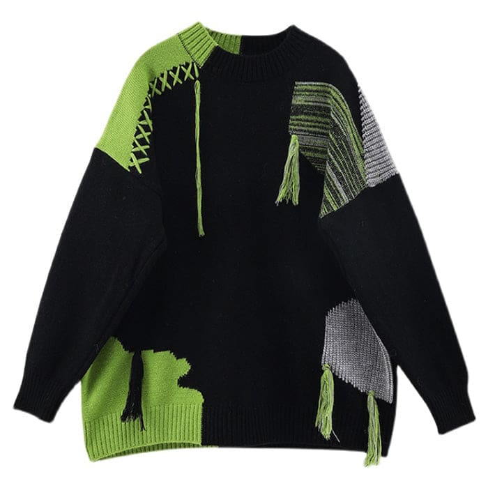 Vintage Black with Green Sweater - Free Size / Black/green