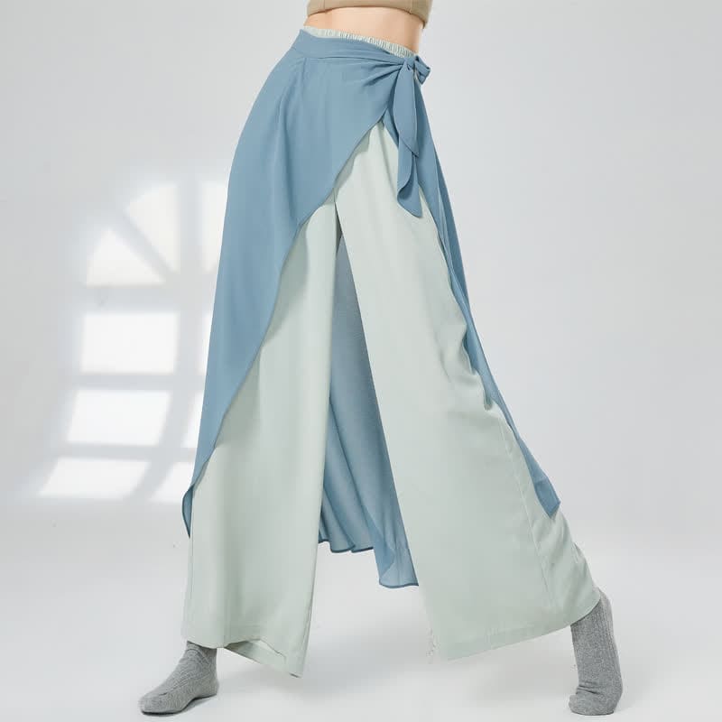 Vintage Blue Flowy Wide Leg Casual Pants - Blue / M