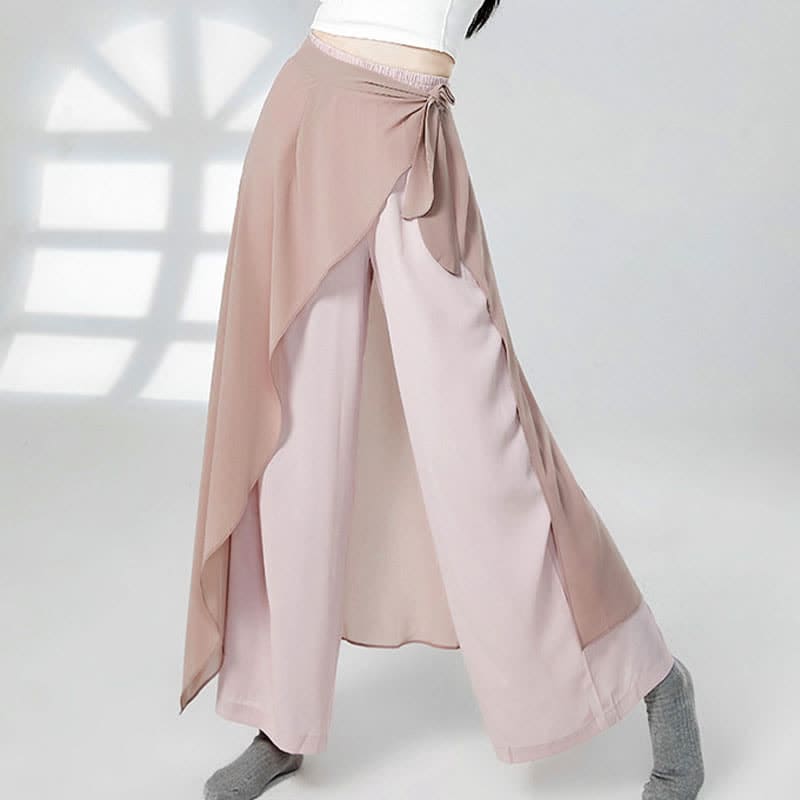 Vintage Blue Flowy Wide Leg Casual Pants - Pink / M