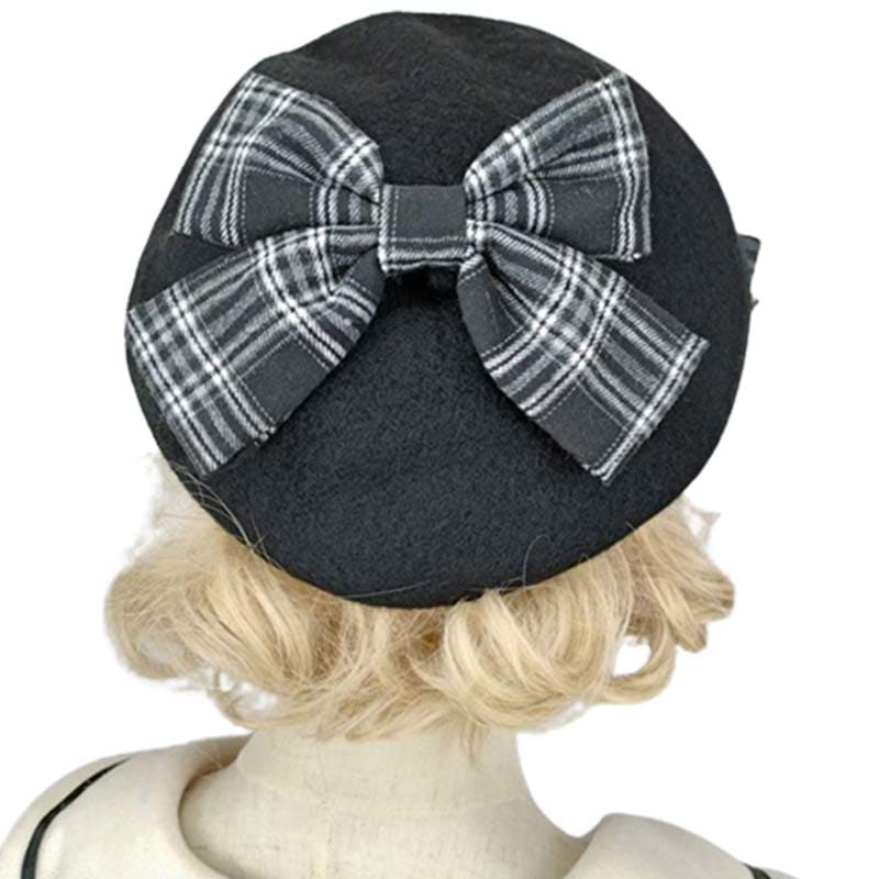 Vintage Bow Knot Plaid Lolita Beret