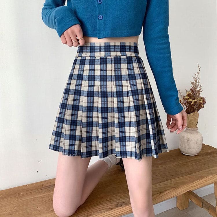 Vintage Campus Plaid Skirt - S / Blue - Skirt
