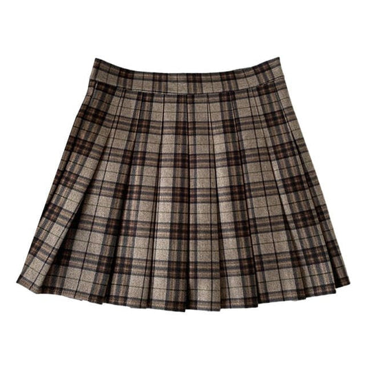 Vintage Campus Plaid Skirt - S / Brown - Skirt