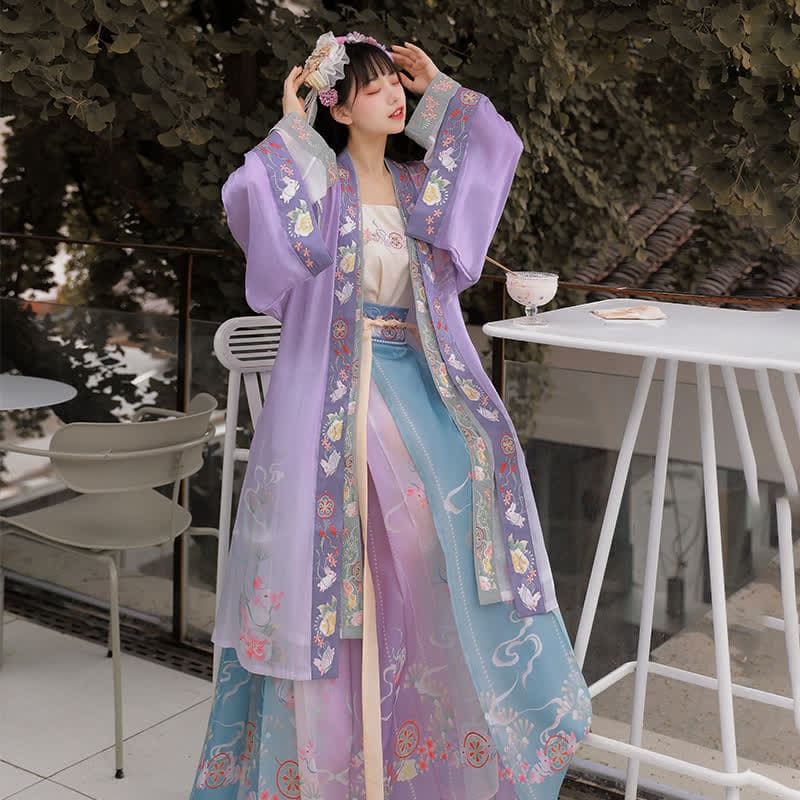 Vintage Cartoon Bunny Floral Embroidery Hanfu Set