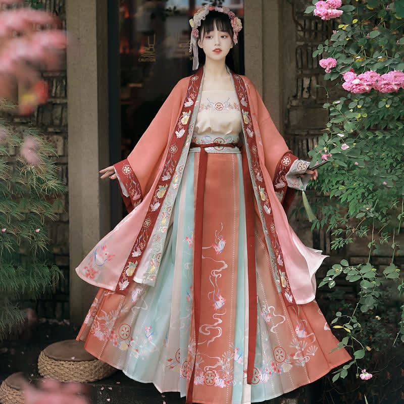 Vintage Cartoon Bunny Floral Embroidery Hanfu Set