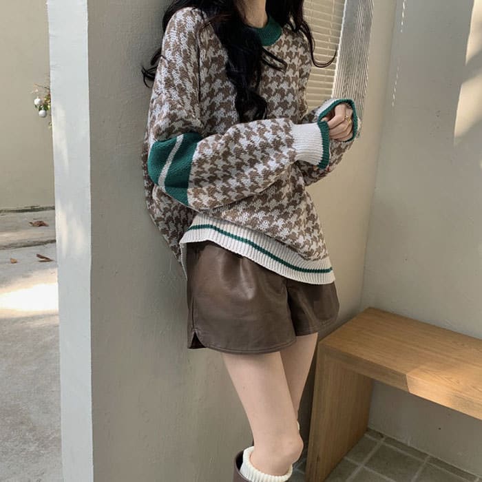 Vintage Casual Check Sweater - Sweater