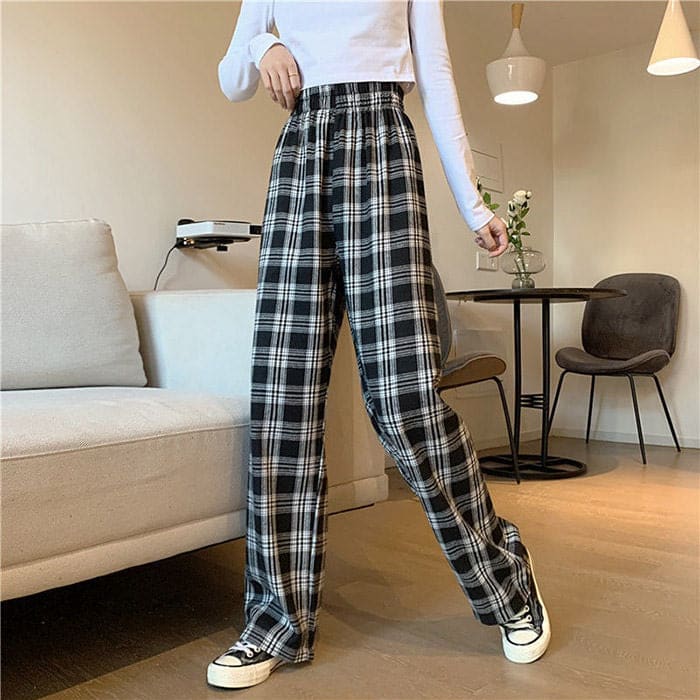 Vintage Casual Plaid Pants - Pants