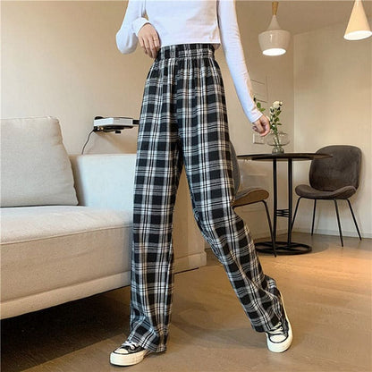 Vintage Casual Plaid Pants - Pants