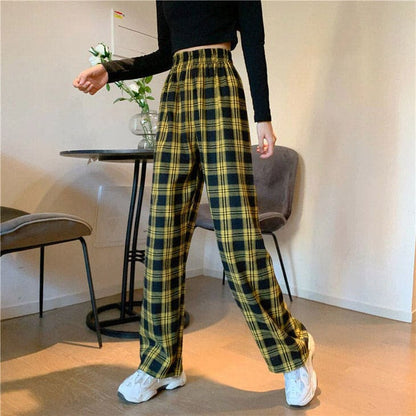 Vintage Casual Plaid Pants - Pants