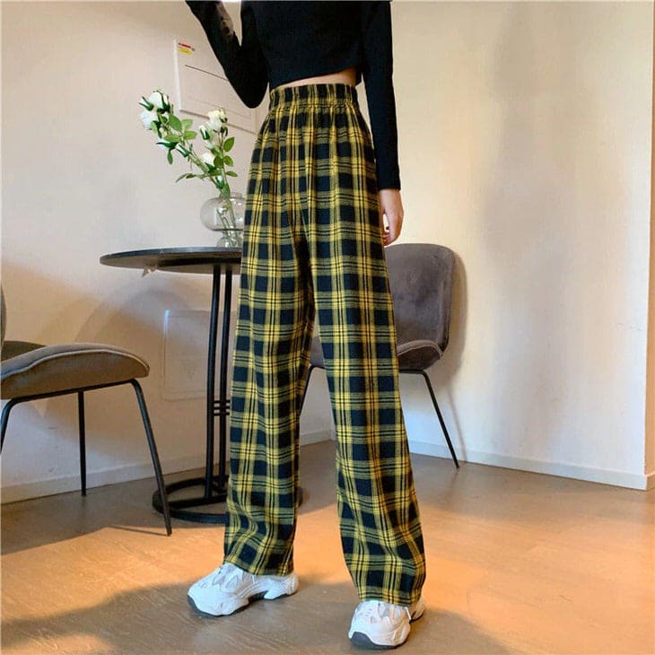 Vintage Casual Plaid Pants - Pants