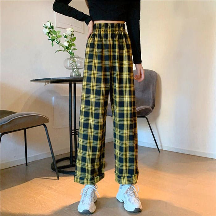 Vintage Casual Plaid Pants - Pants