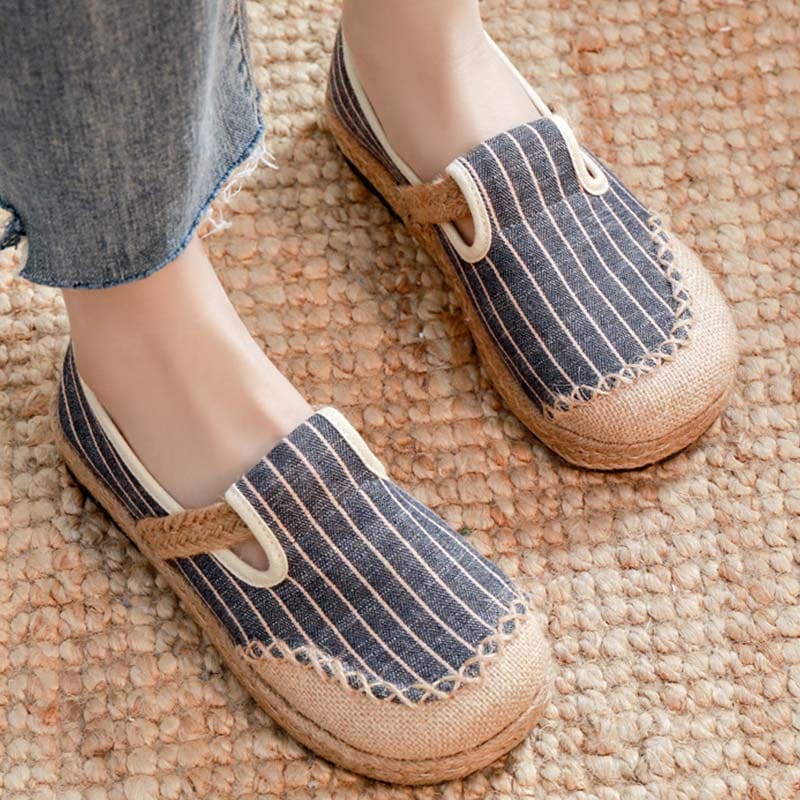 Vintage Casual Striped Print Canvas Flats Shoes