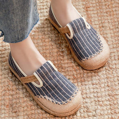 Vintage Casual Striped Print Canvas Flats Shoes