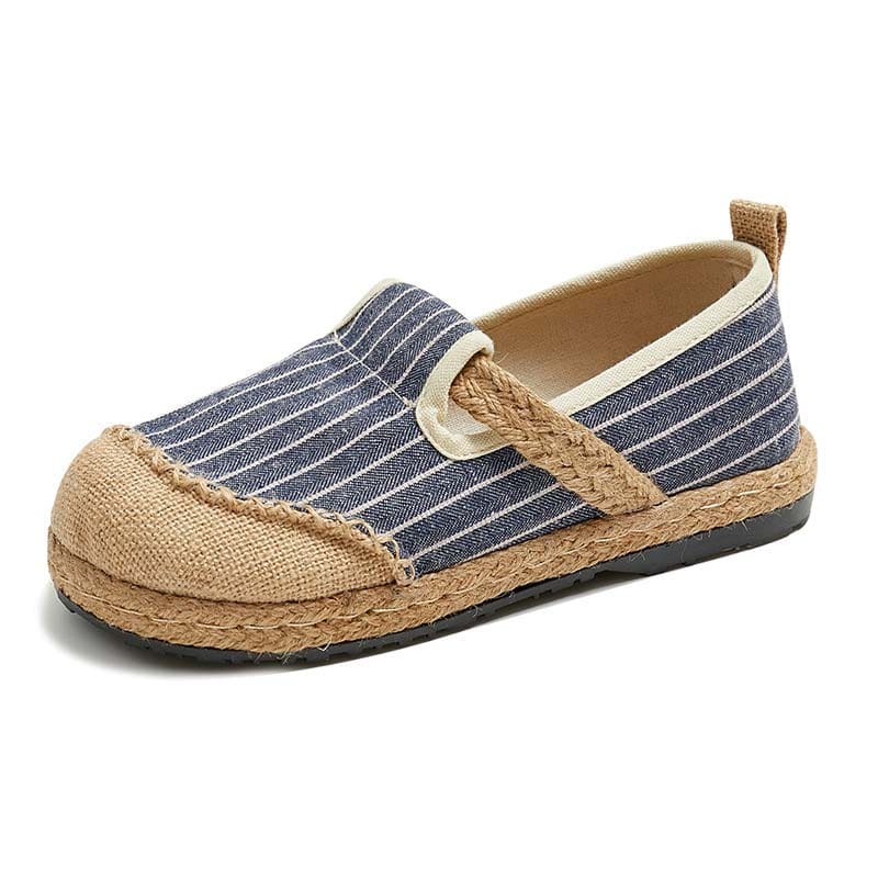 Vintage Casual Striped Print Canvas Flats Shoes - Dark Blue