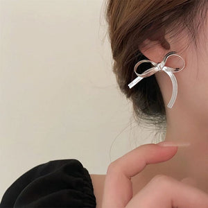 Vintage Chain Bow Earrings - Standart / Silver - earrings