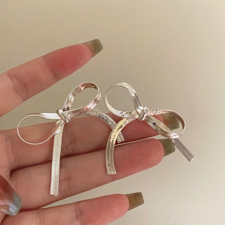 Vintage Chain Bow Earrings - Standart / Silver - earrings