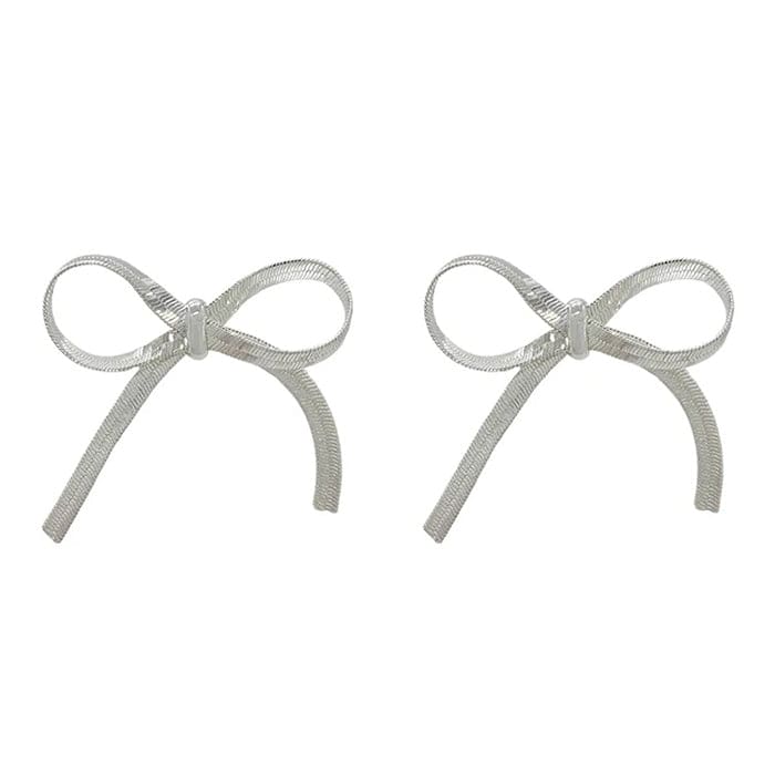 Vintage Chain Bow Earrings - Standart / Silver - earrings