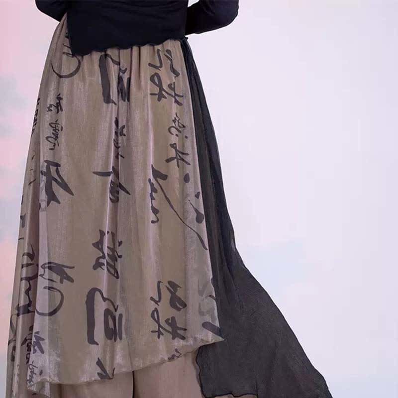 Vintage Character Print Irregualr Wide Leg Pants