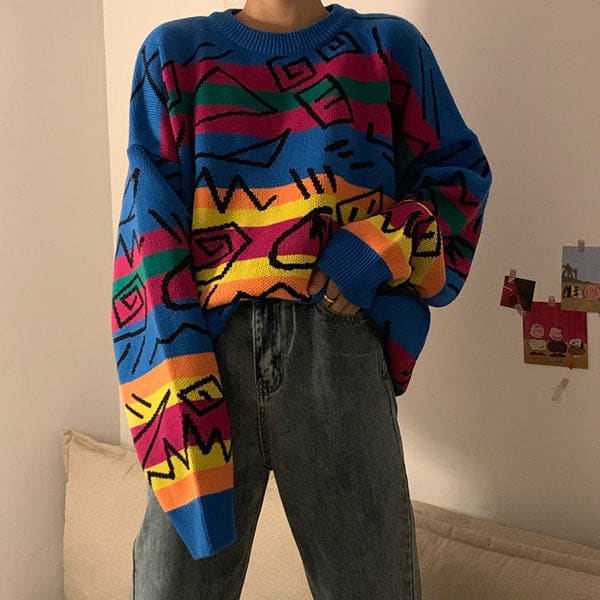 Vintage Colorful Striped Sweater - Sweaters