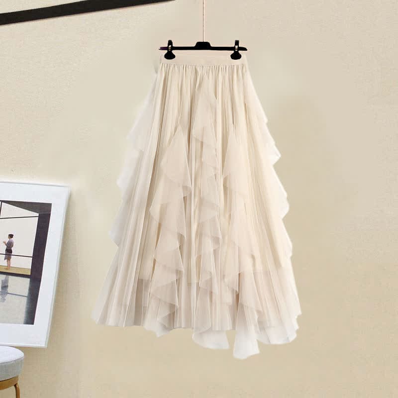 Vintage Doll Collar Puff Sleeve Top Tulle Skirt - Skirt / M