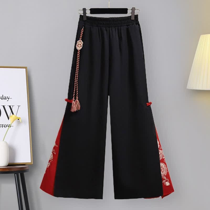 Vintage Dragon Embroidery T-Shirt Tassel Pants Set