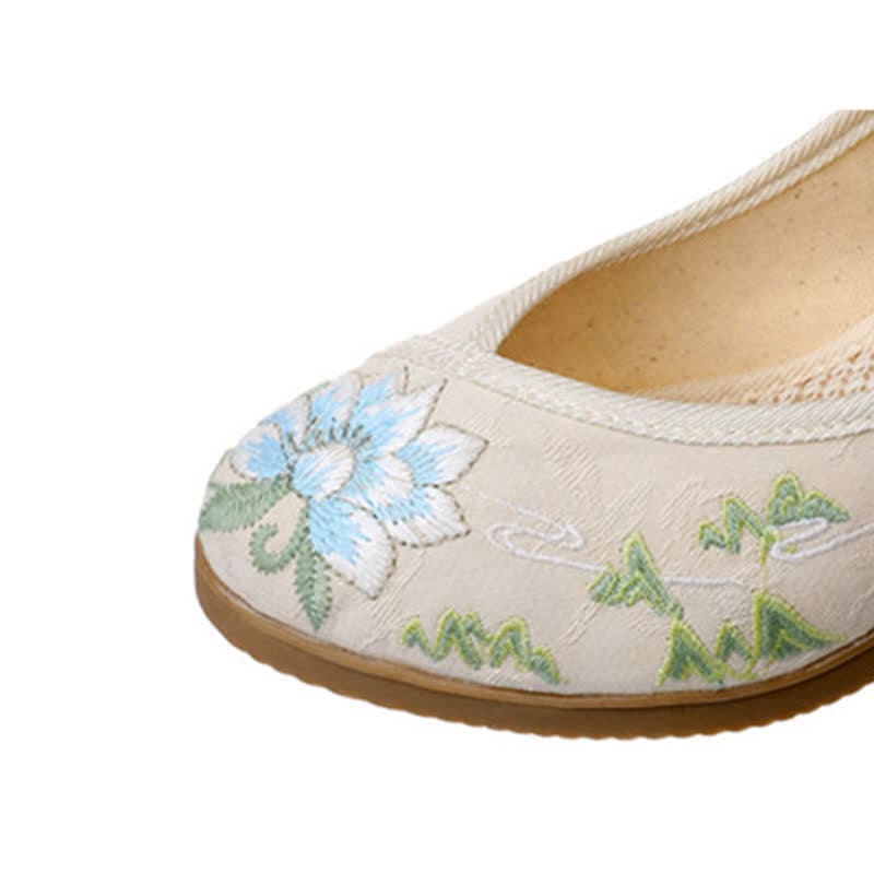 Vintage Floral Embroidery Canvas High Heel Shoes