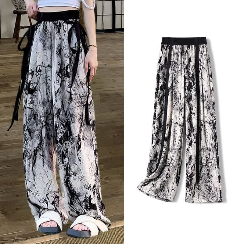 Vintage Flowers Print Chiffon Wide Leg Pants - Color 1 / M