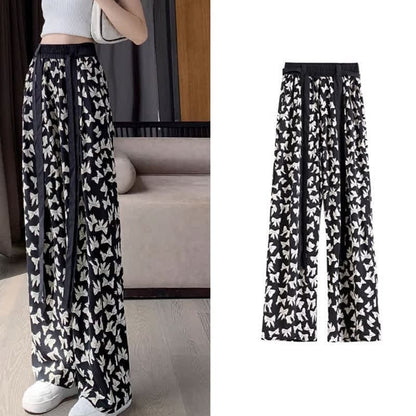 Vintage Flowers Print Chiffon Wide Leg Pants - Color 2 / M
