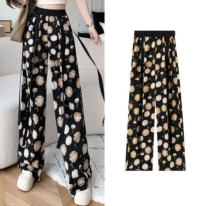 Vintage Flowers Print Chiffon Wide Leg Pants - Color 3 / M