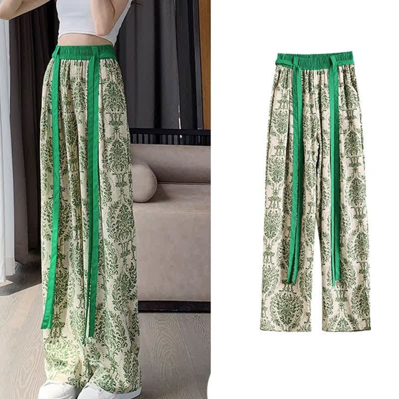 Vintage Flowers Print Chiffon Wide Leg Pants - Color 5 / M