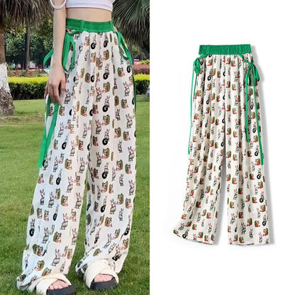 Vintage Flowers Print Chiffon Wide Leg Pants - Color 6 / M