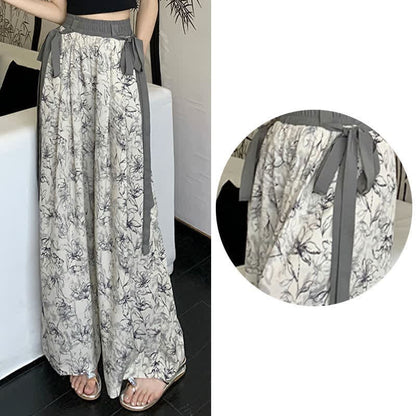 Vintage Flowers Print Chiffon Wide Leg Pants - Color 7 / M