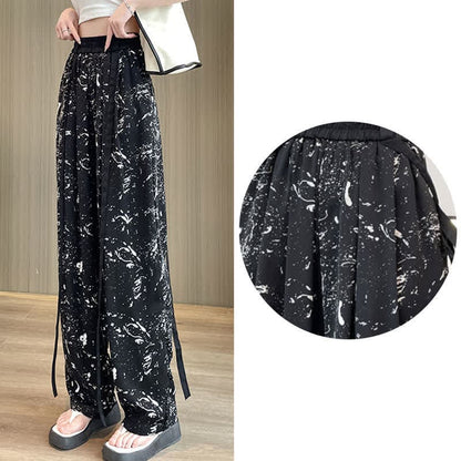 Vintage Flowers Print Chiffon Wide Leg Pants - Color 9 / M