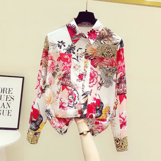 Vintage Flowers Print Long Sleeve Shirt