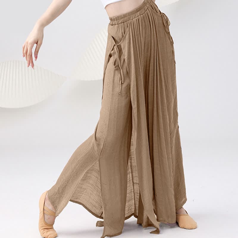 Vintage Flowy Split Wide Leg Casual Pants - Coffee / M