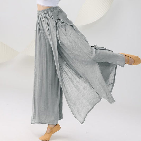 Vintage Flowy Split Wide Leg Casual Pants - Grey / M