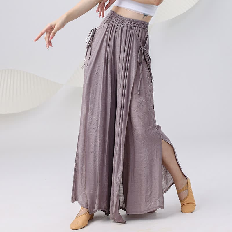 Vintage Flowy Split Wide Leg Casual Pants - Purple / M