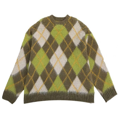 Vintage Green Argyle Sweater - M / Green - Sweaters