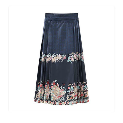 Vintage Hanfu Buckle T-ShirtGraghic Print Pleated Skirt