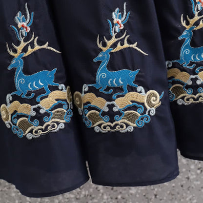 Vintage Hanfu Deer Embroidery Buckle Shirt Skirt