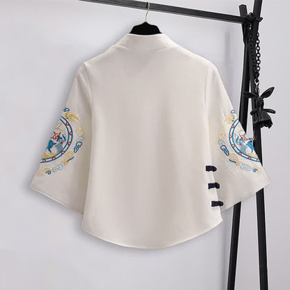 Vintage Hanfu Deer Embroidery Buckle Shirt Skirt