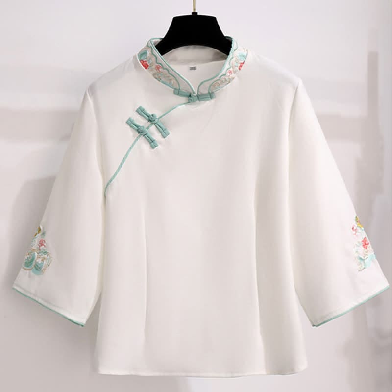 Vintage Hanfu Embroidery Buckle Shirt Tassel Skirt - Green