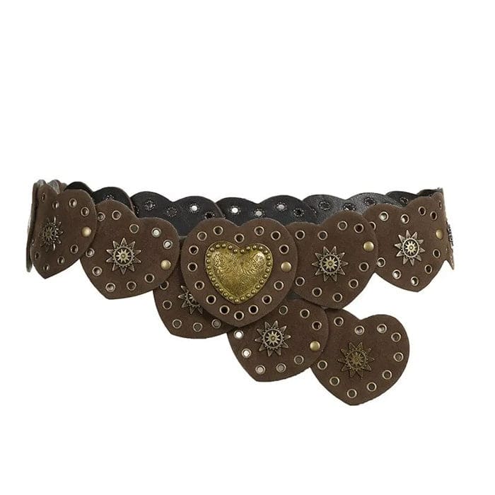 Vintage Heart Brown Suede Belt - 102cm / 40.2 in / Brown