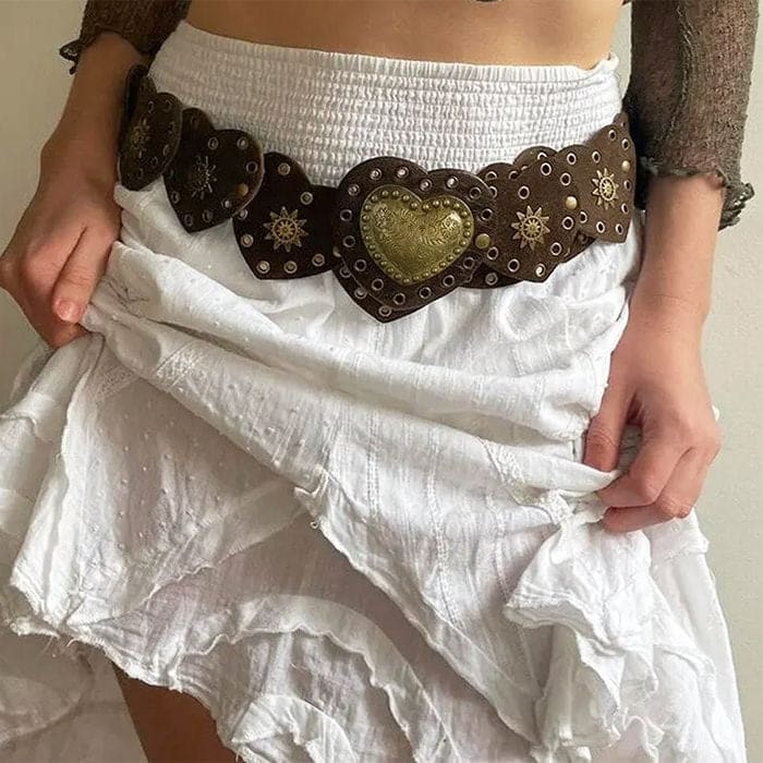 Vintage Heart Brown Suede Belt - Belts