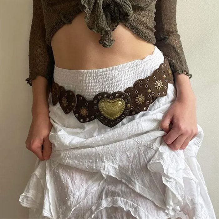 Vintage Heart Brown Suede Belt - Belts