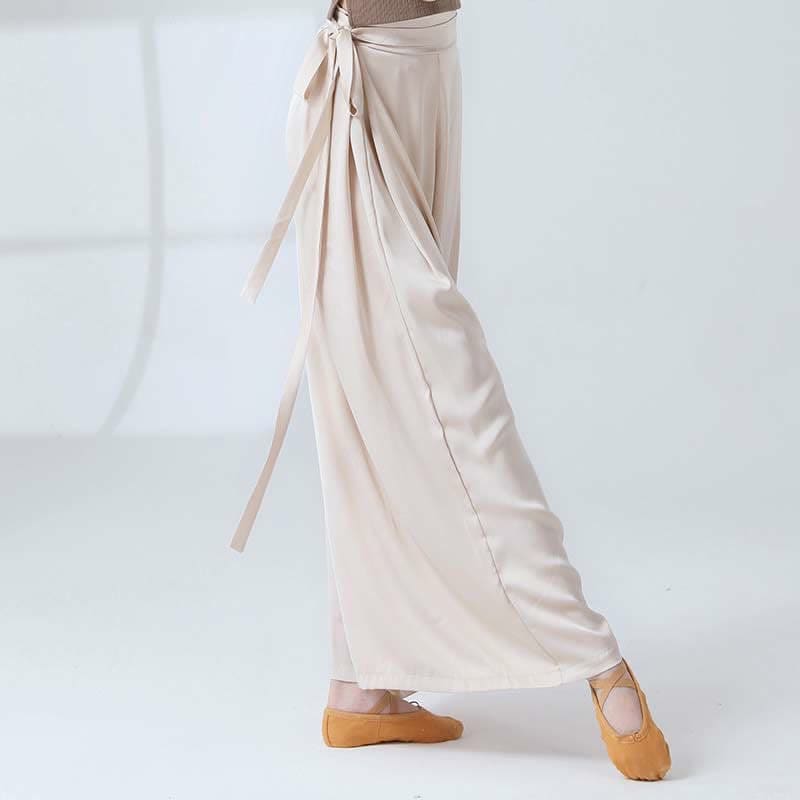 Vintage High Waist Flowy Wide Leg Casual Pants - Apricot / M