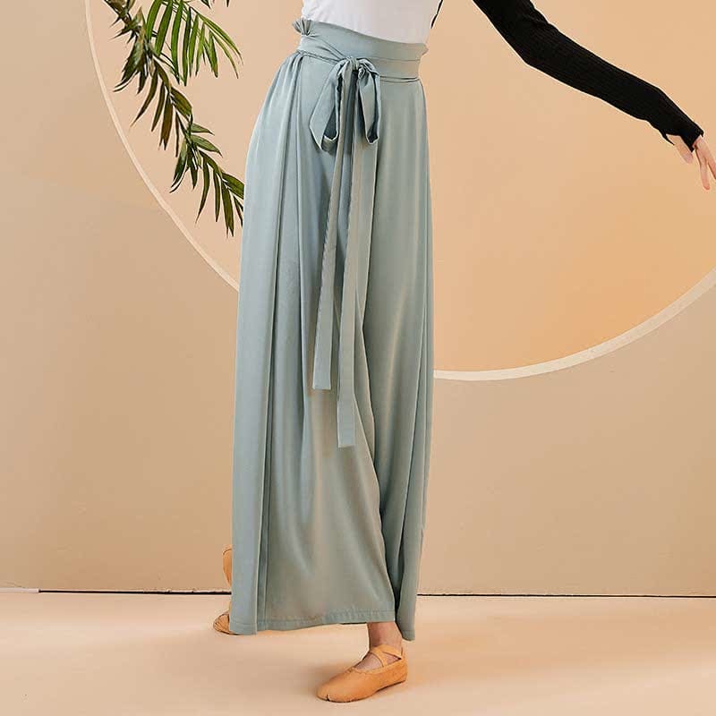 Vintage High Waist Flowy Wide Leg Casual Pants - Green / M